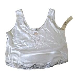 Vintage 90s Amaretta Size L White Satin Lace‎ Trim Lingerie Tank Cami